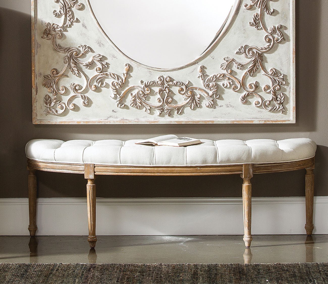 Leggett Tufted White Bench