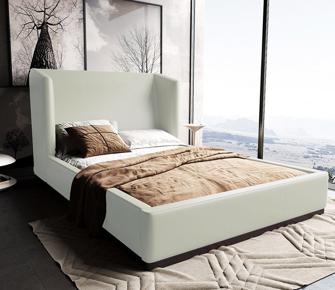 Lenyx Faux Leather Upholstered Wingback Bed