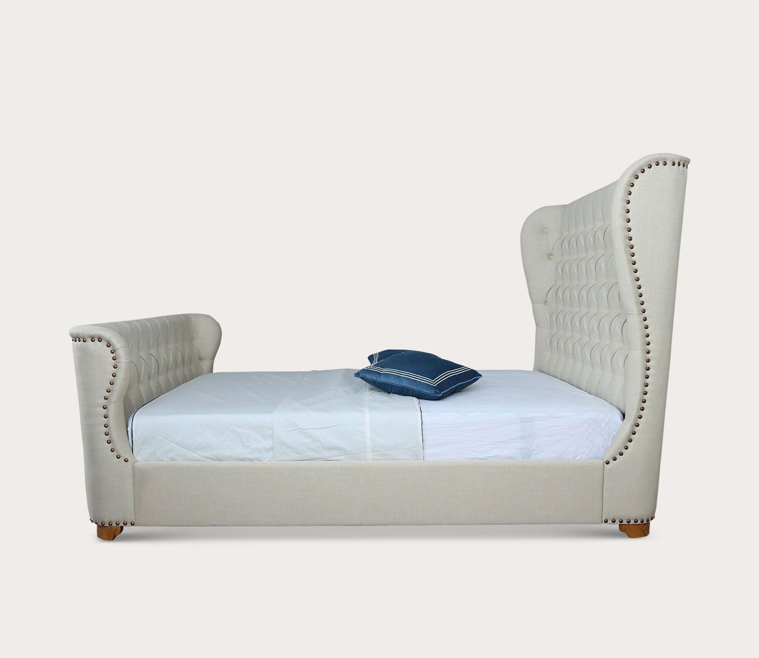 Lola Tufted Ivory Linen Upholstered Sleigh Bed