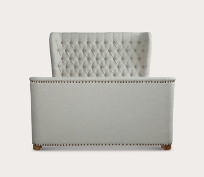 Lola Tufted Ivory Linen Upholstered Sleigh Bed by Manhattan Comfort