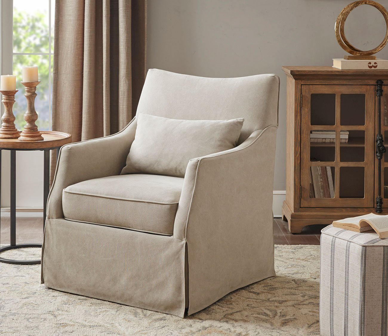 London Skirted Swivel Accent Chair by Martha Stewart