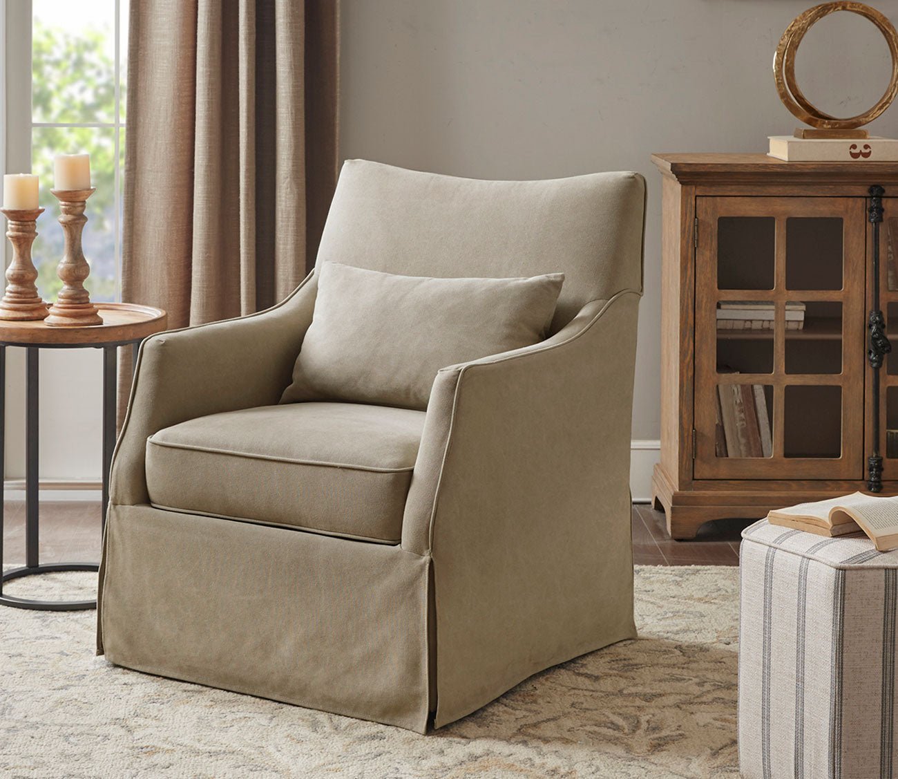 London Skirted Swivel Accent Chair by Martha Stewart
