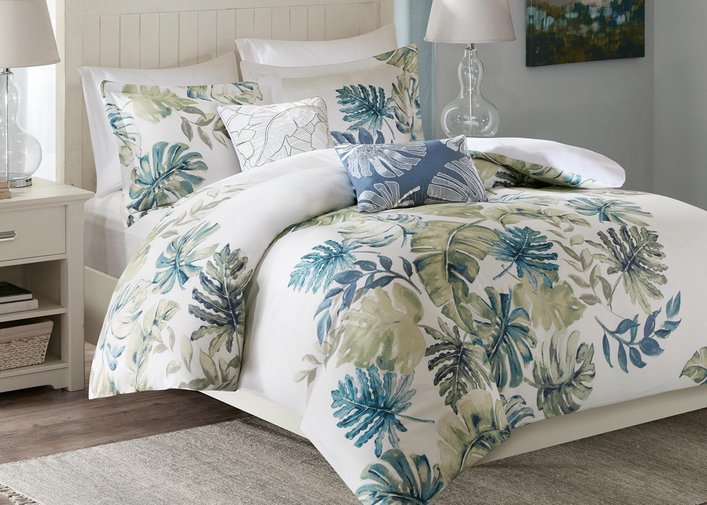 Lorelai Palm Print Cotton 5-Piece Duvet Cover Set