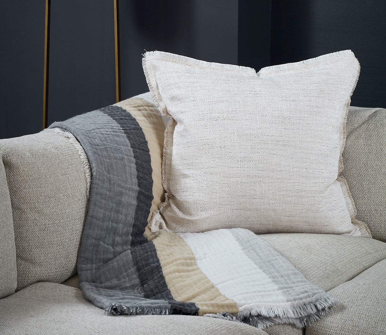 Macau Raw Edge Fringe Throw Pillow