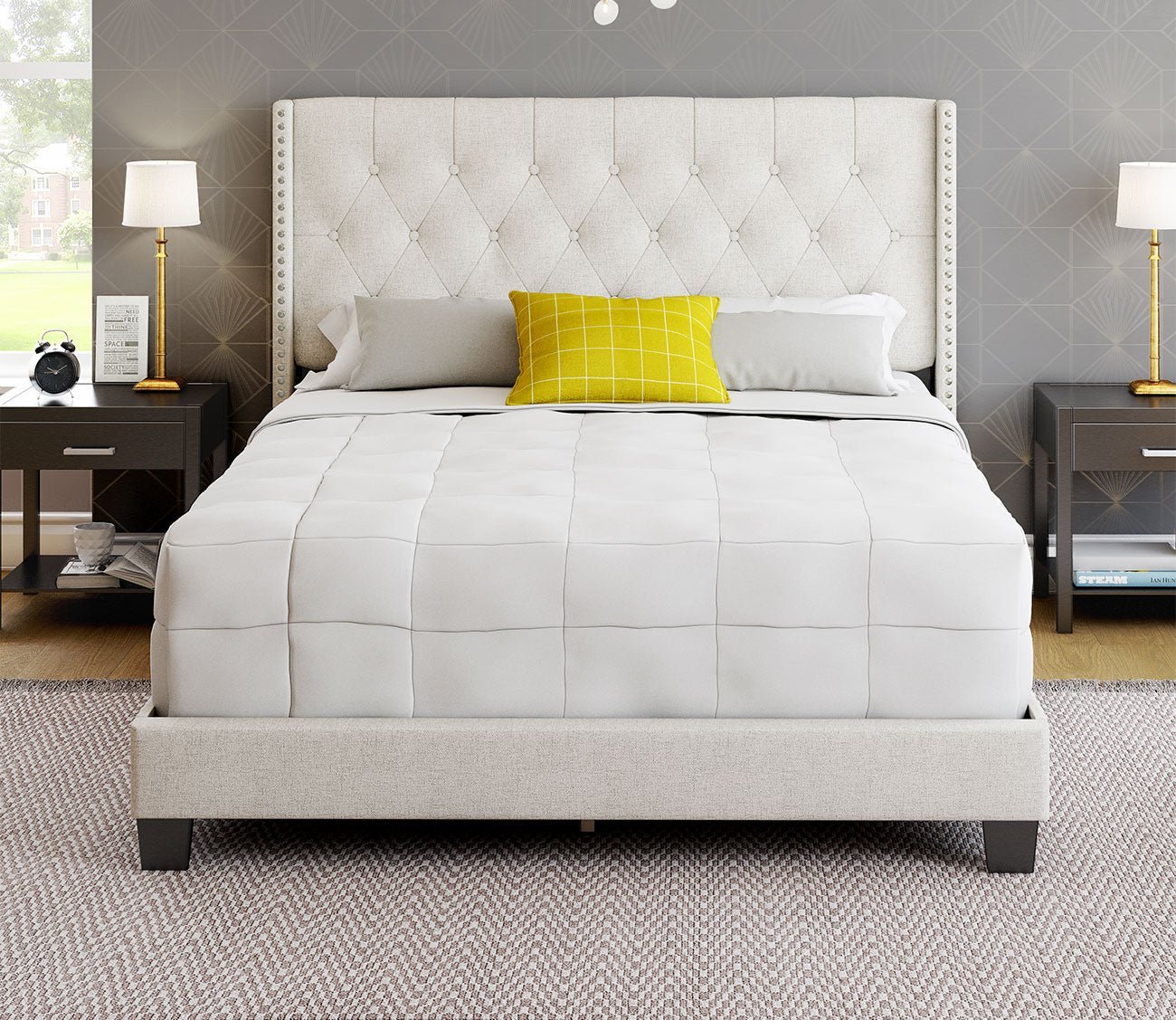 Madeira Wingback Linen Upholstered Platform Bed by Arkotec