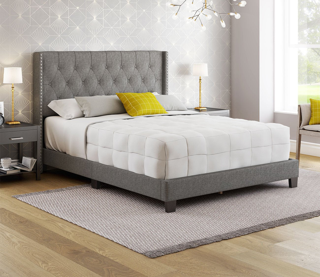 Madeira Wingback Linen Upholstered Platform Bed by Arkotec