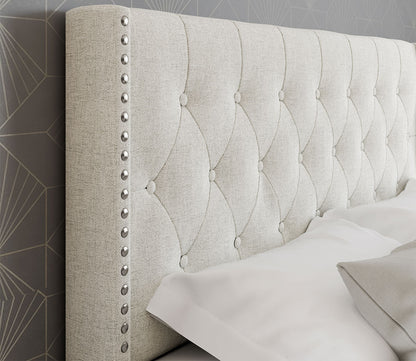Madeira Wingback Linen Upholstered Platform Bed by Arkotec
