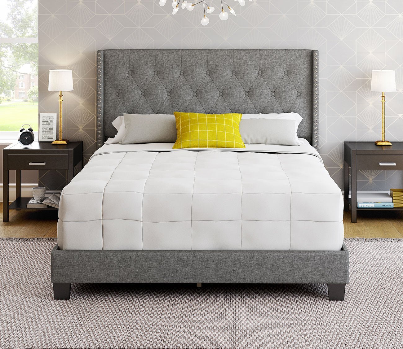 Madeira Wingback Linen Upholstered Platform Bed by Arkotec