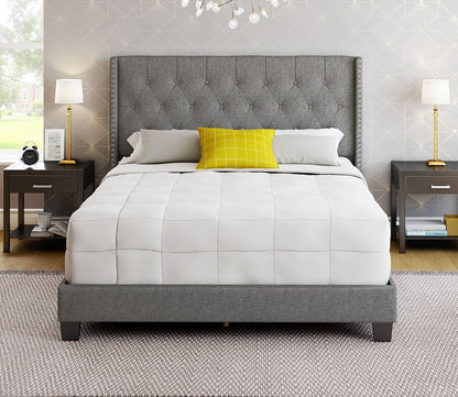 Madeira Wingback Linen Upholstered Platform Bed by Arkotec