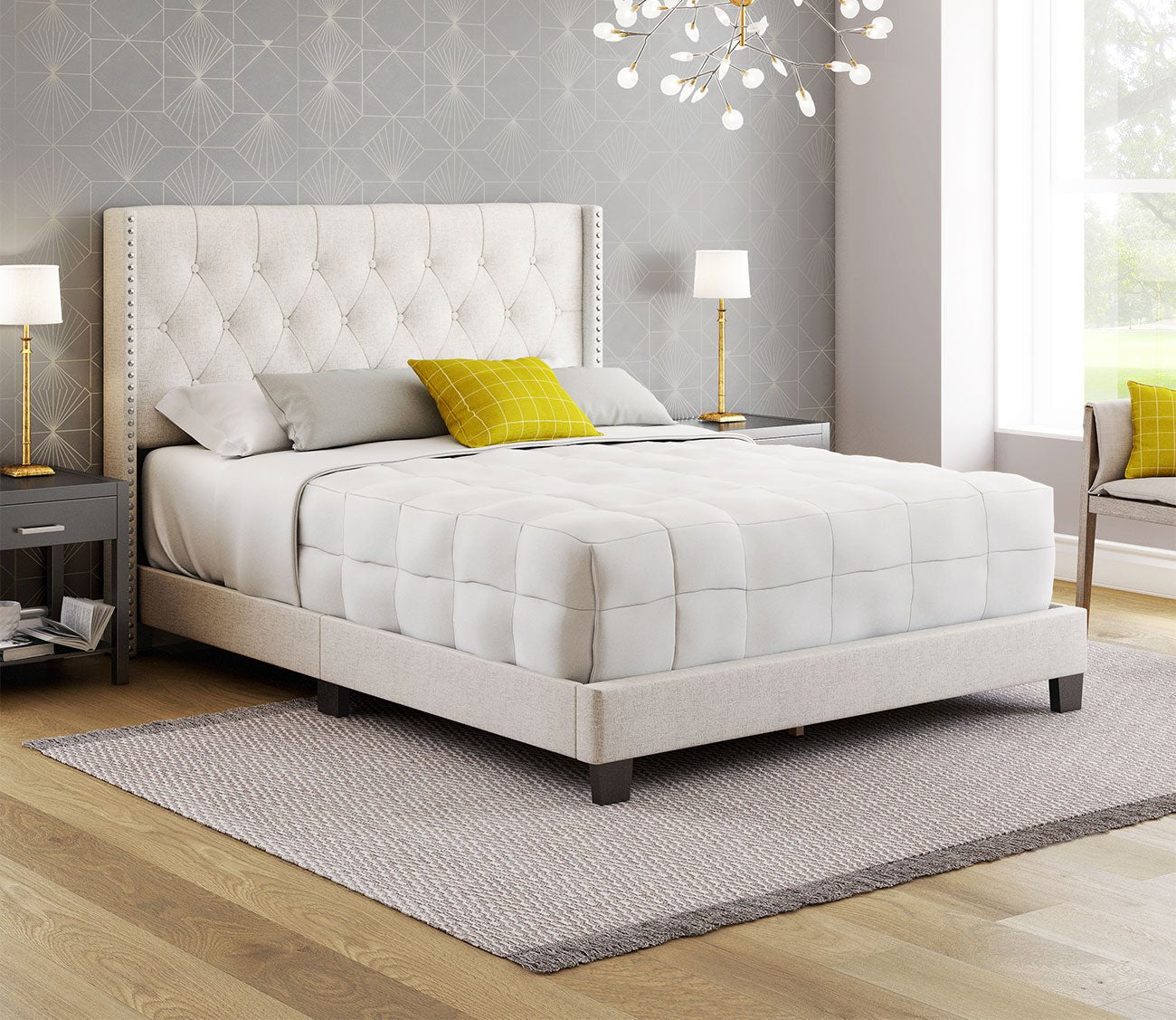 Madeira Wingback Linen Upholstered Platform Bed