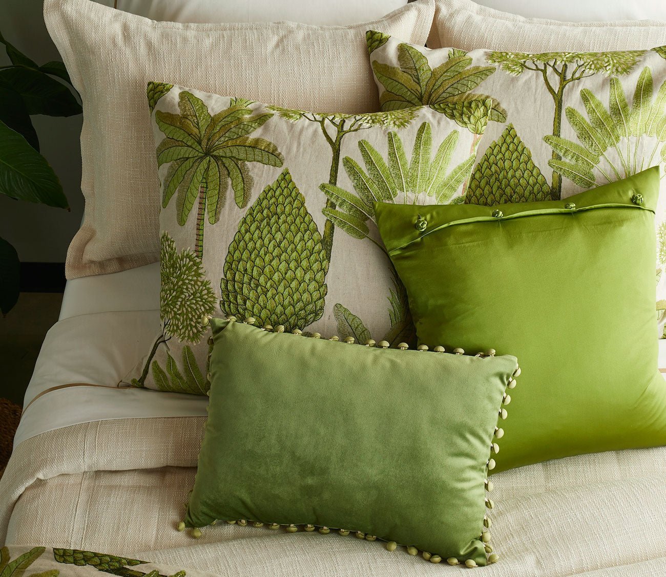 Majorelle Palm Tree Embroidered Throw Pillow