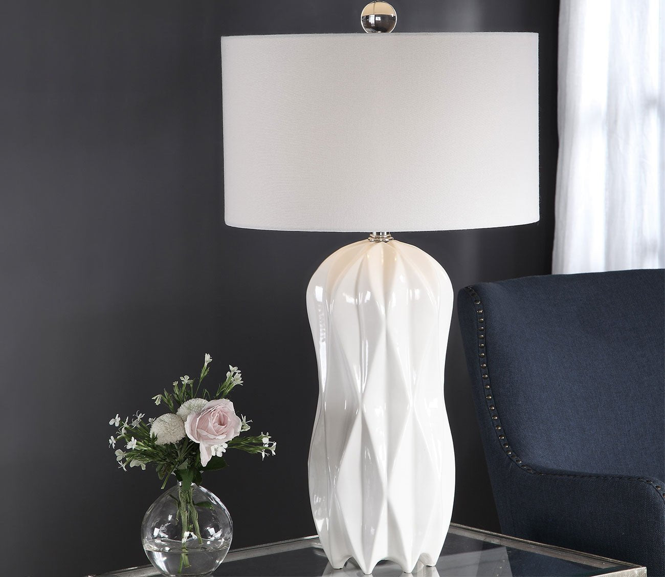 Malena Glossy White Table Lamp