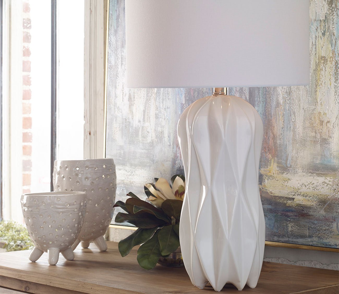 Malena Glossy White Table Lamp by Uttermost