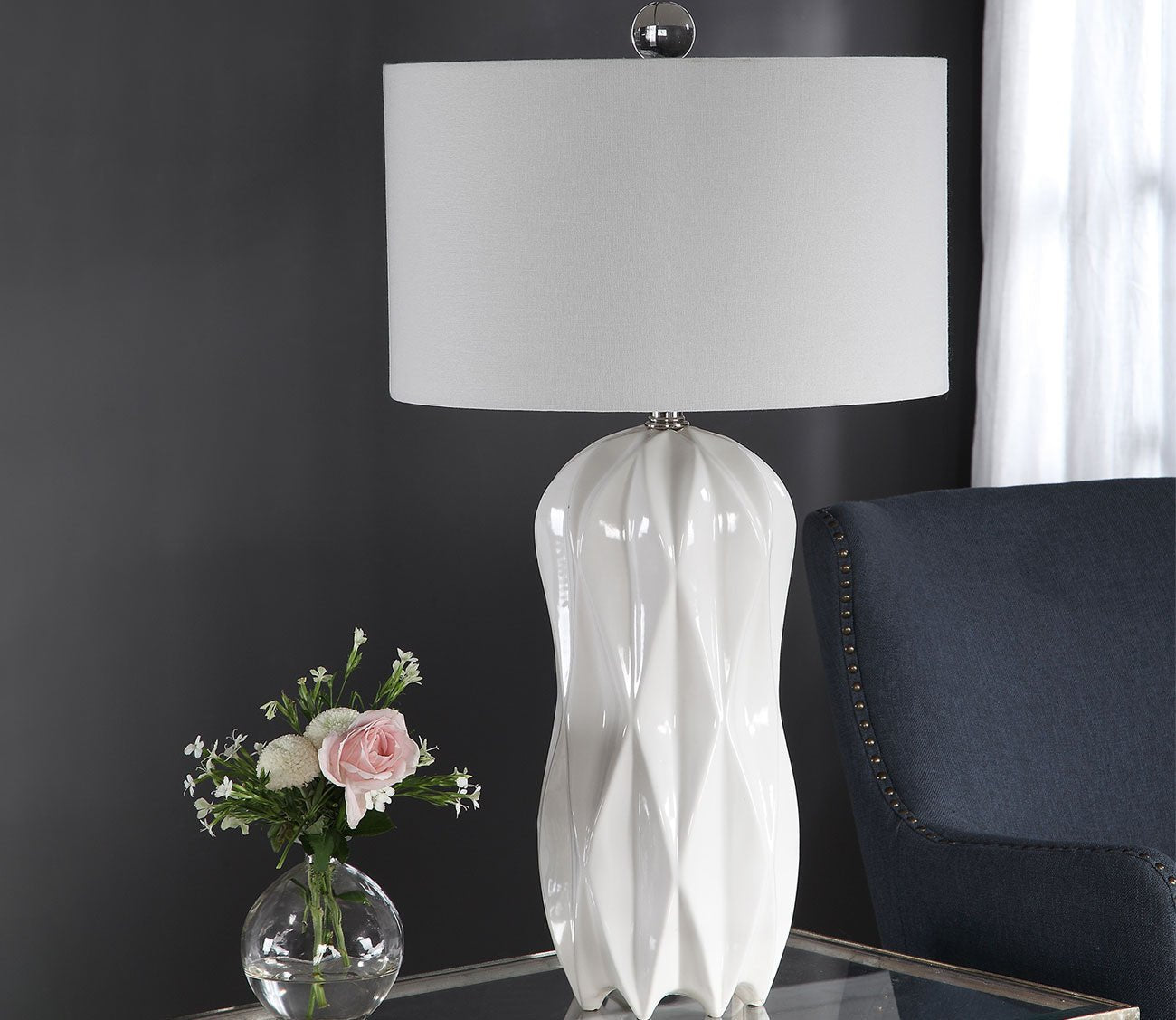 Malena Glossy White Table Lamp by Uttermost