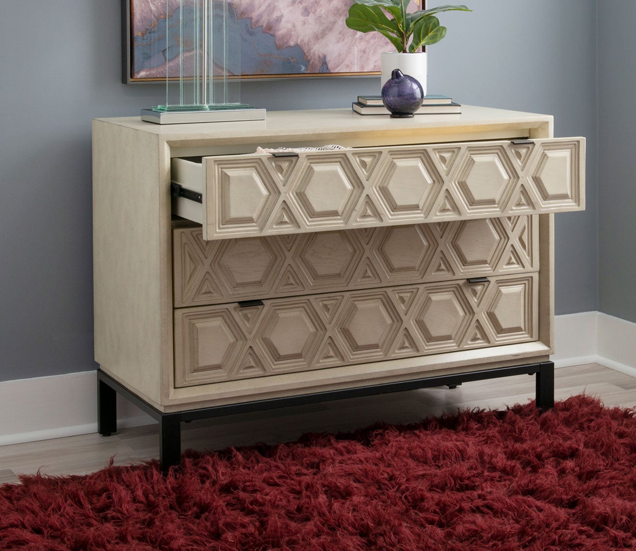 Malin Cream Geometric 3-Drawer Console Chest by Powell