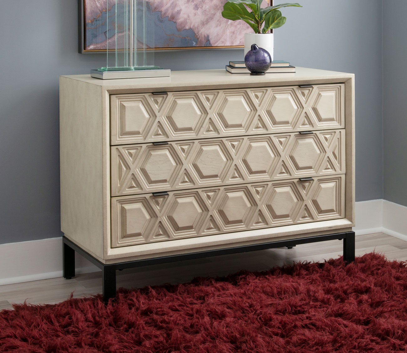 Malin Cream Geometric 3-Drawer Console Chest
