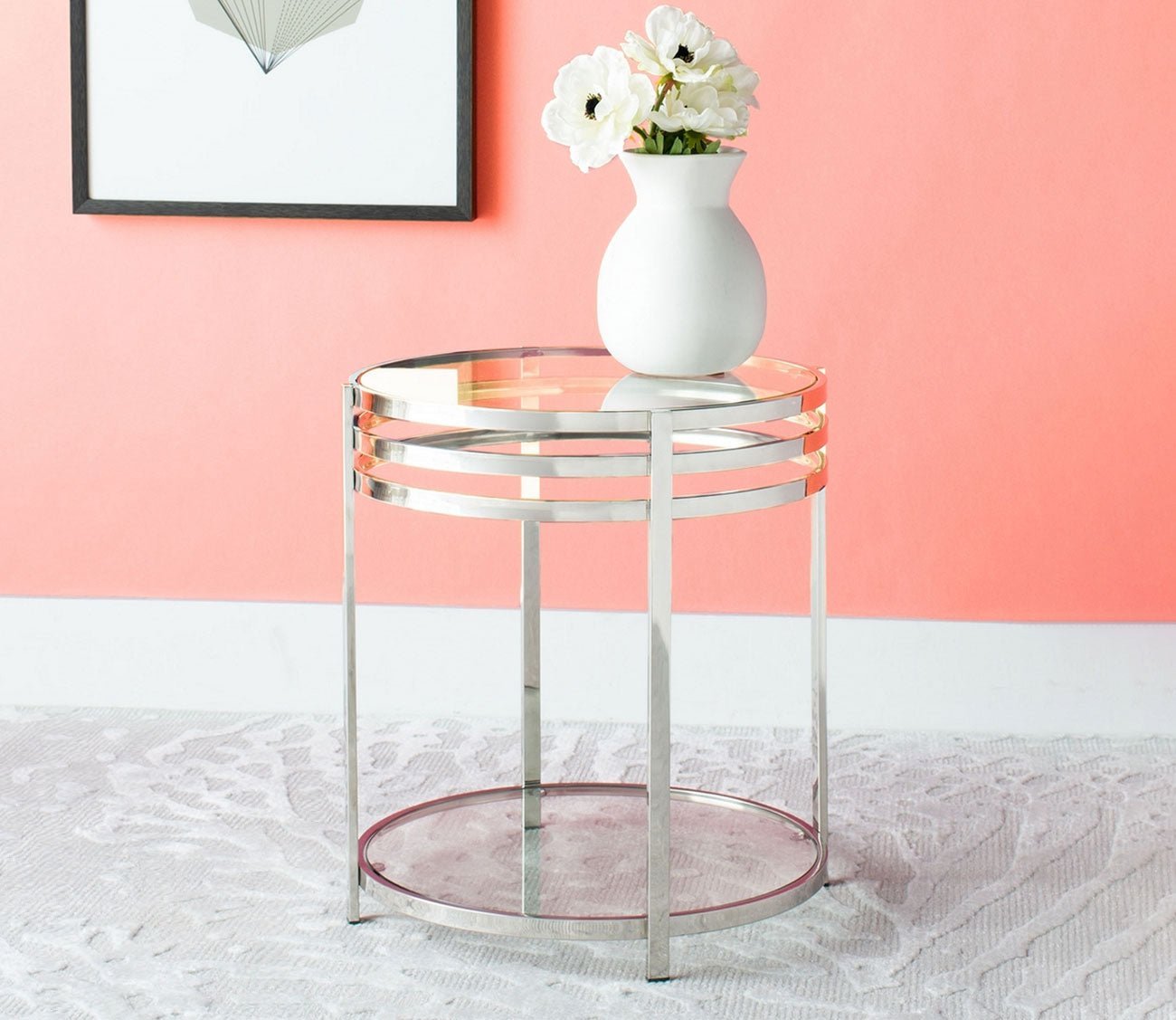 Malory Round Glass Top Chrome End Table