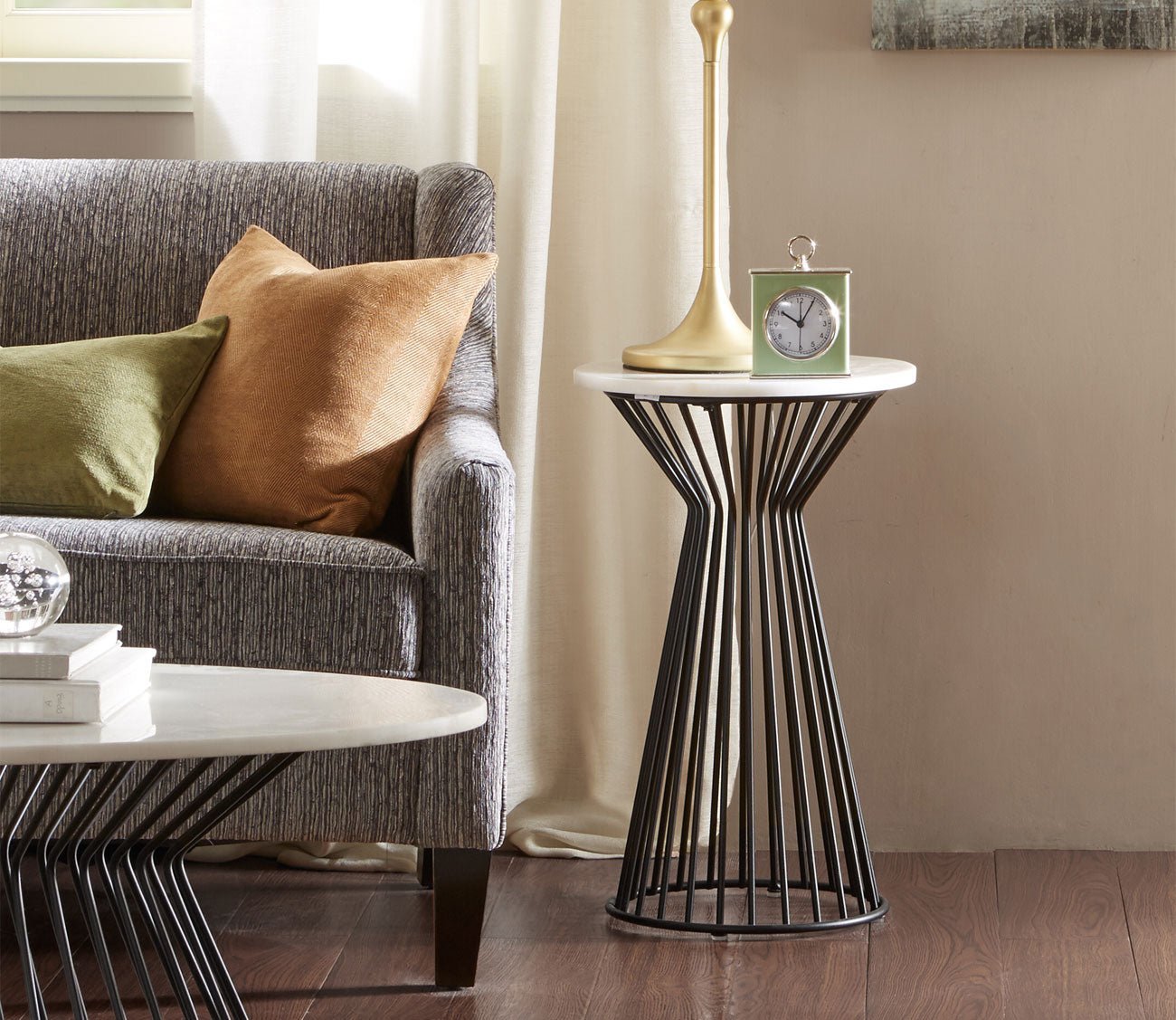 Marbury White Marble Pedestal Accent Table