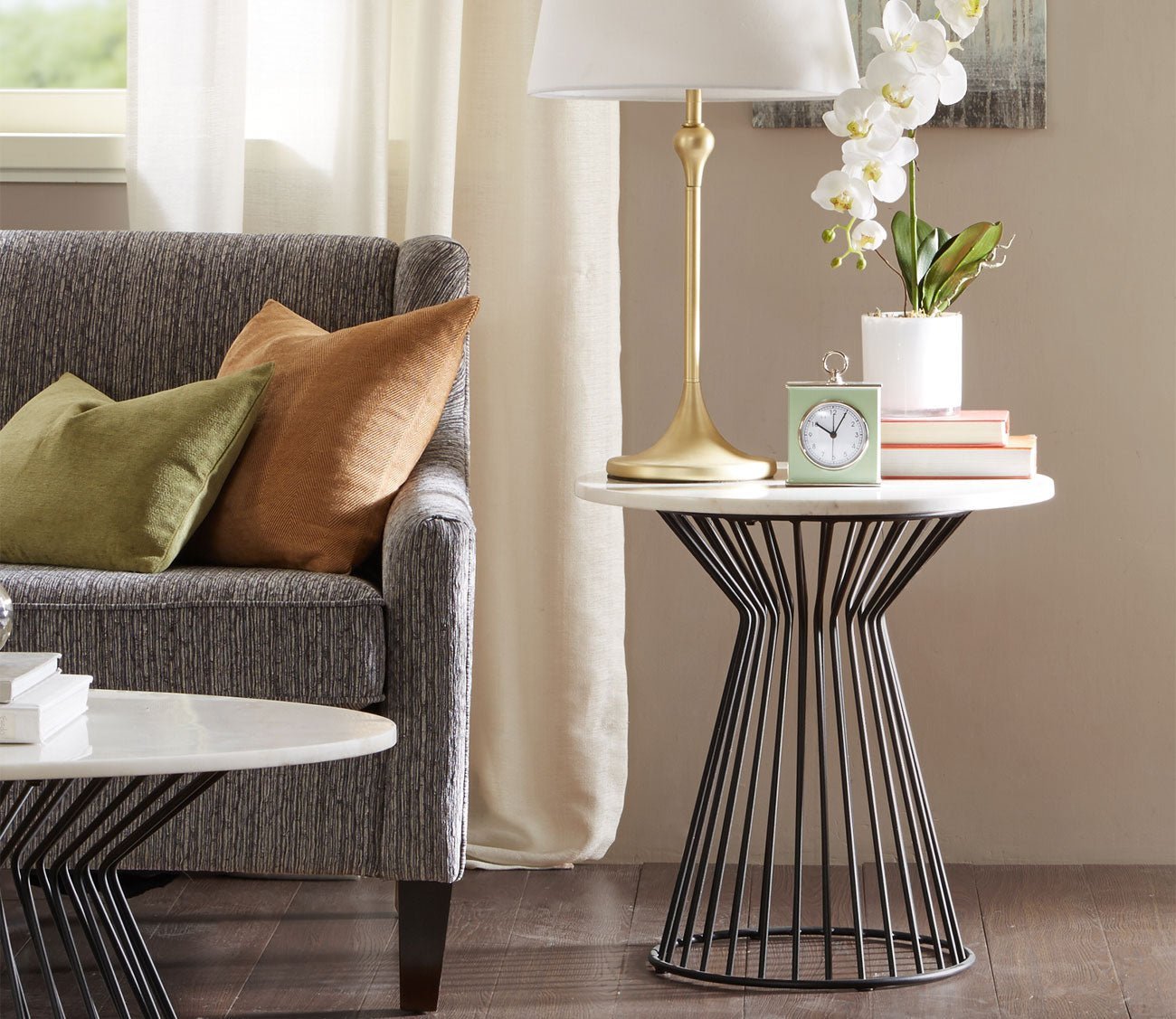 Marbury White Marble Round End Table