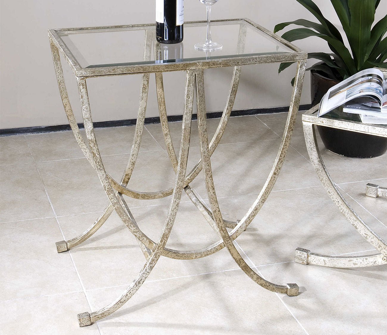 Marta Antiqued Silver Side Table