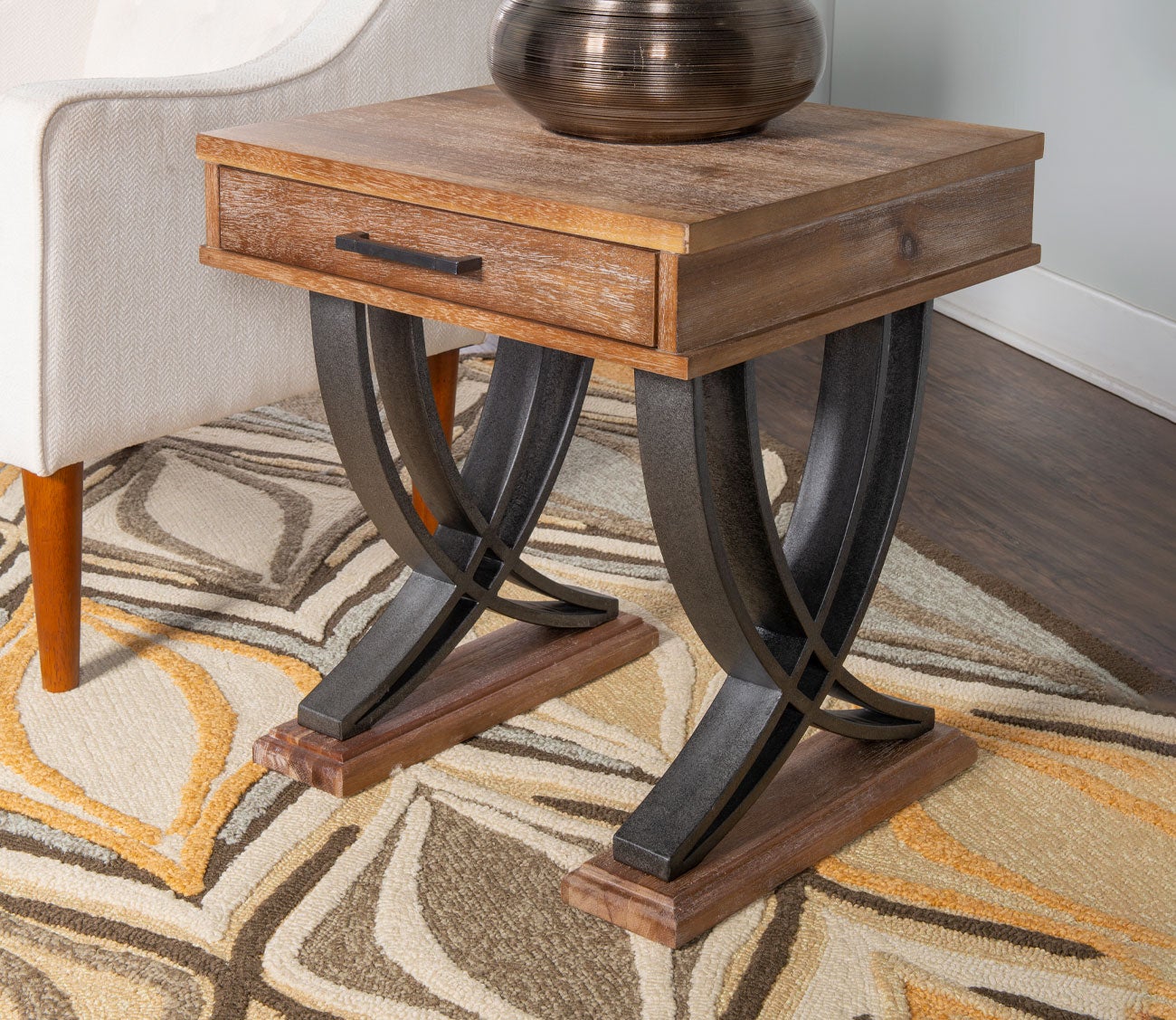 Martin Honey Wood 1-Drawer Side Table