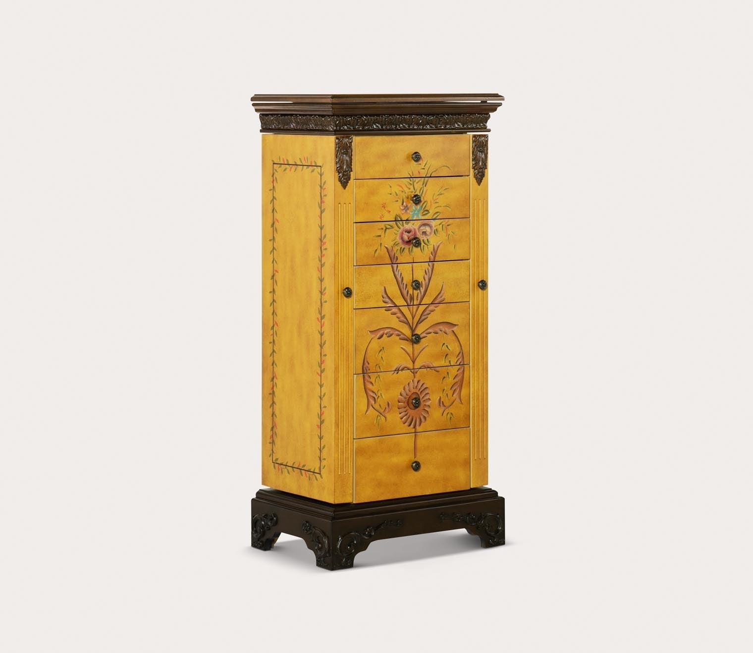 Masterpiece Antique Parchment Hand Painted Jewelry Armoire by Powell