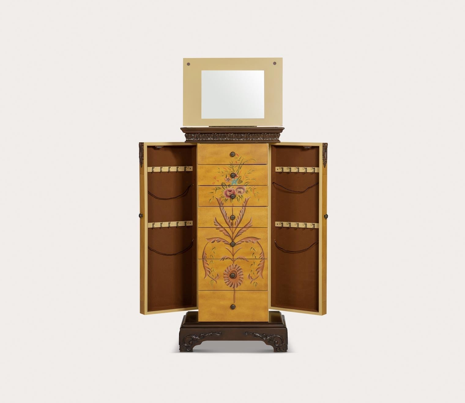 Masterpiece Antique Parchment Hand Painted Jewelry Armoire by Powell