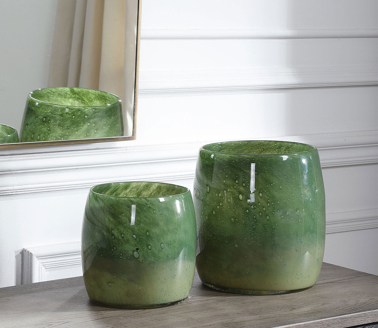 Matcha Green Glass Vases Set of 2