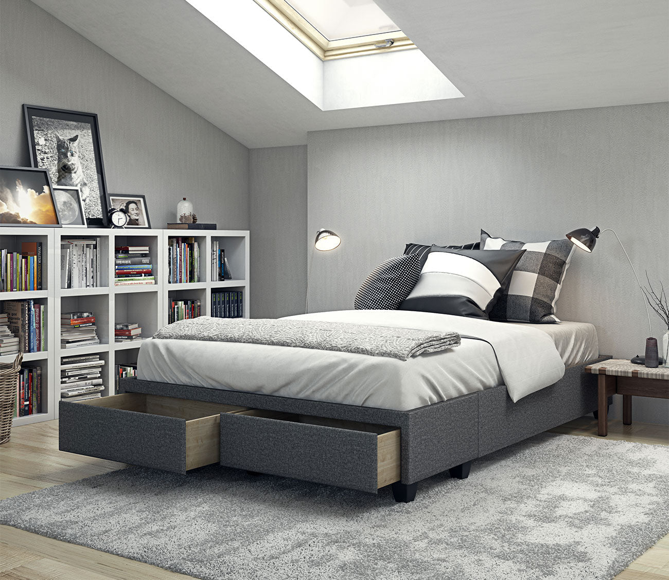 Matera Linen Fabric Platform Storage Bed Base