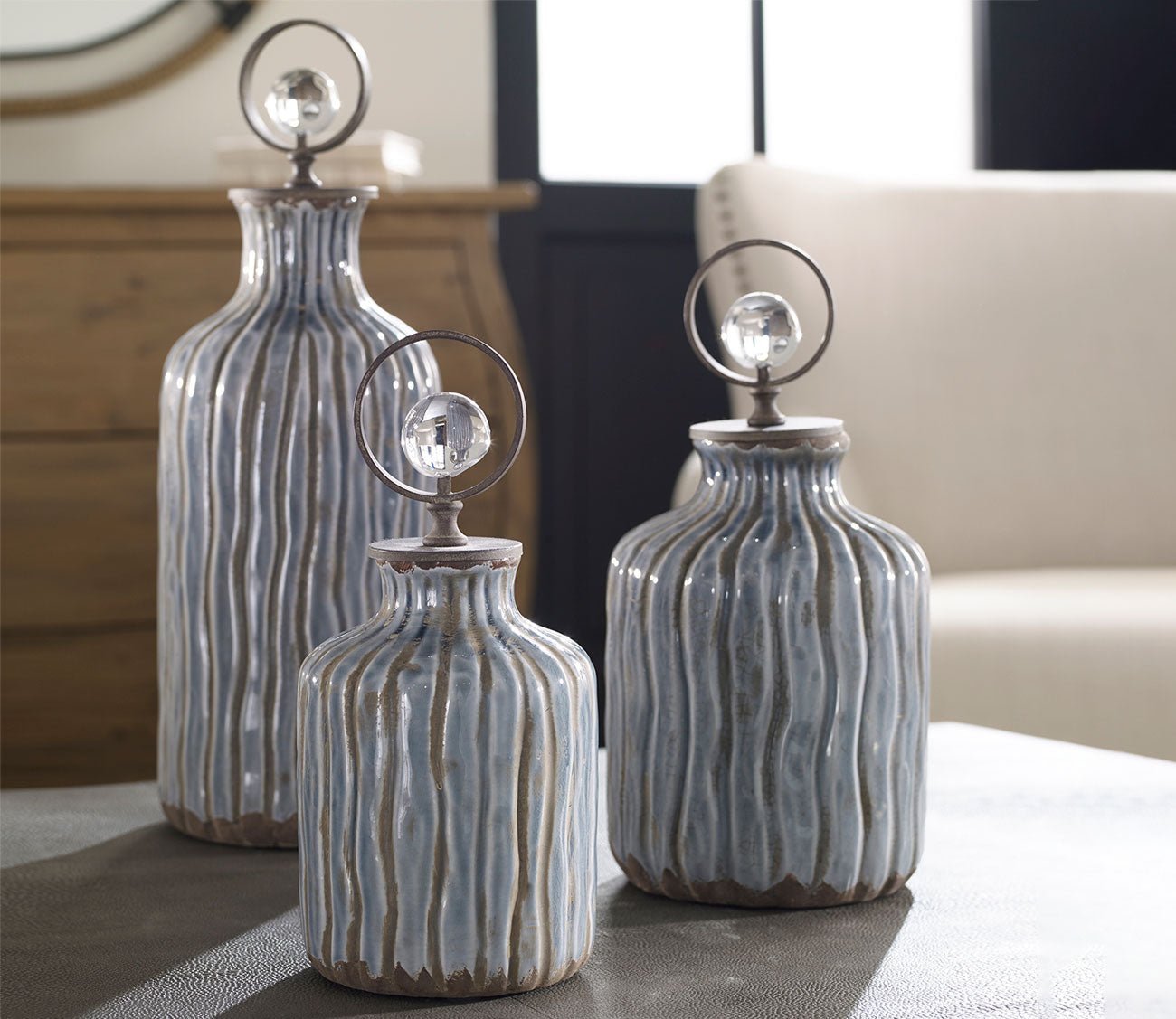 Mathias Grey Blue Vessels Set of 3