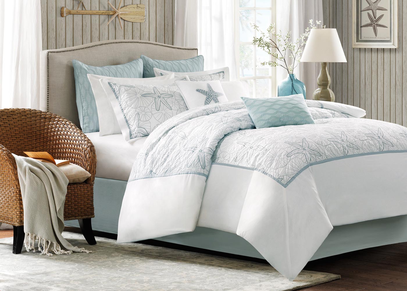 Maya Bay Starfish Embroidered Cotton 4-Piece Comforter Set