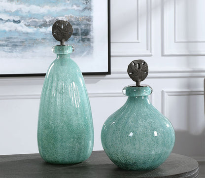 Mellita Aqua Glass Bottles Set of 2 by Uttermost