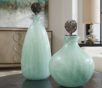 Mellita Aqua Glass Bottles Set of 2 by Uttermost