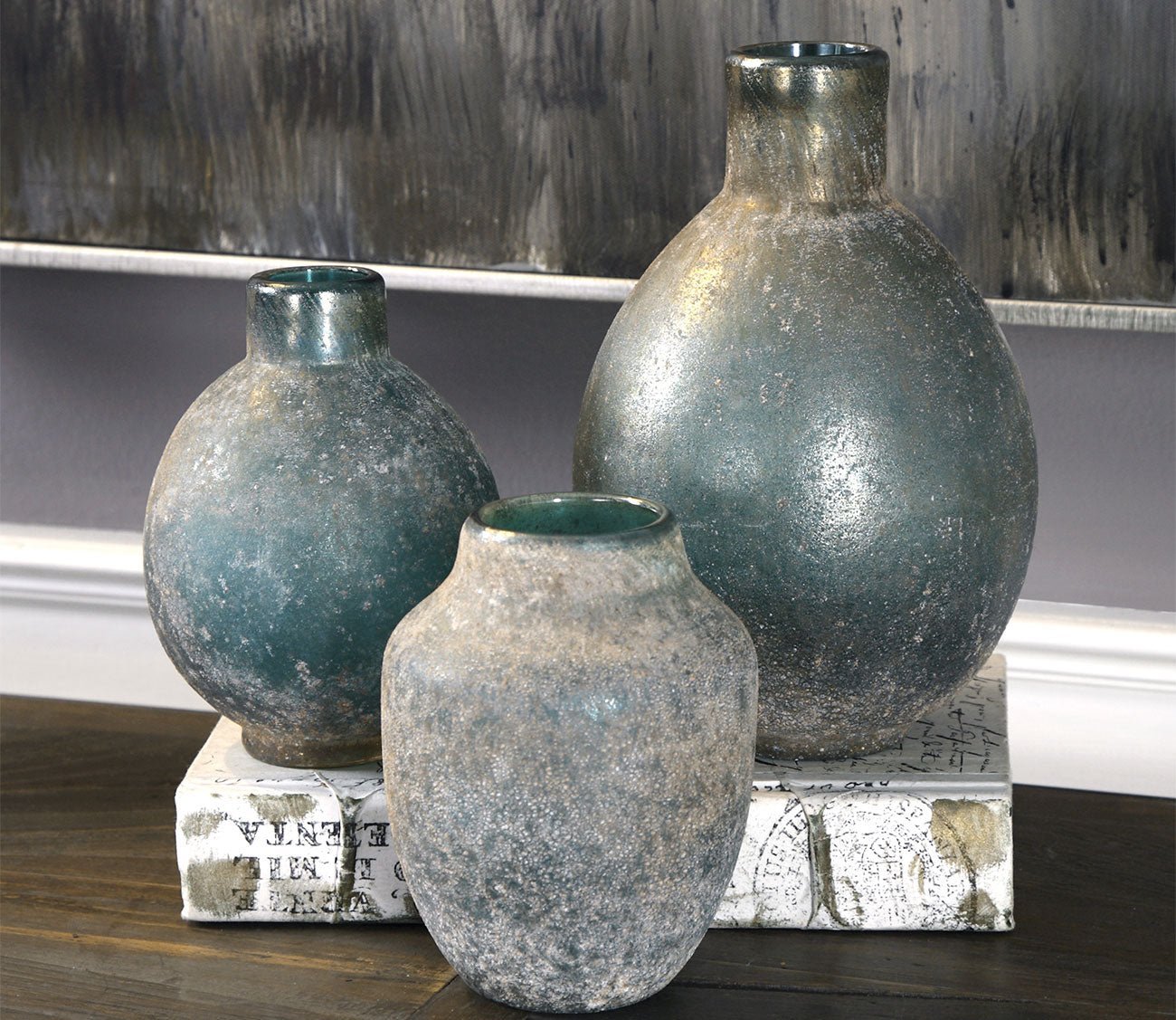 Mercede Weathered Blue Green Vases Set of 3
