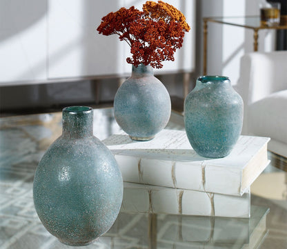 Mercede Weathered Blue Green Vases Set of 3 by Uttermost