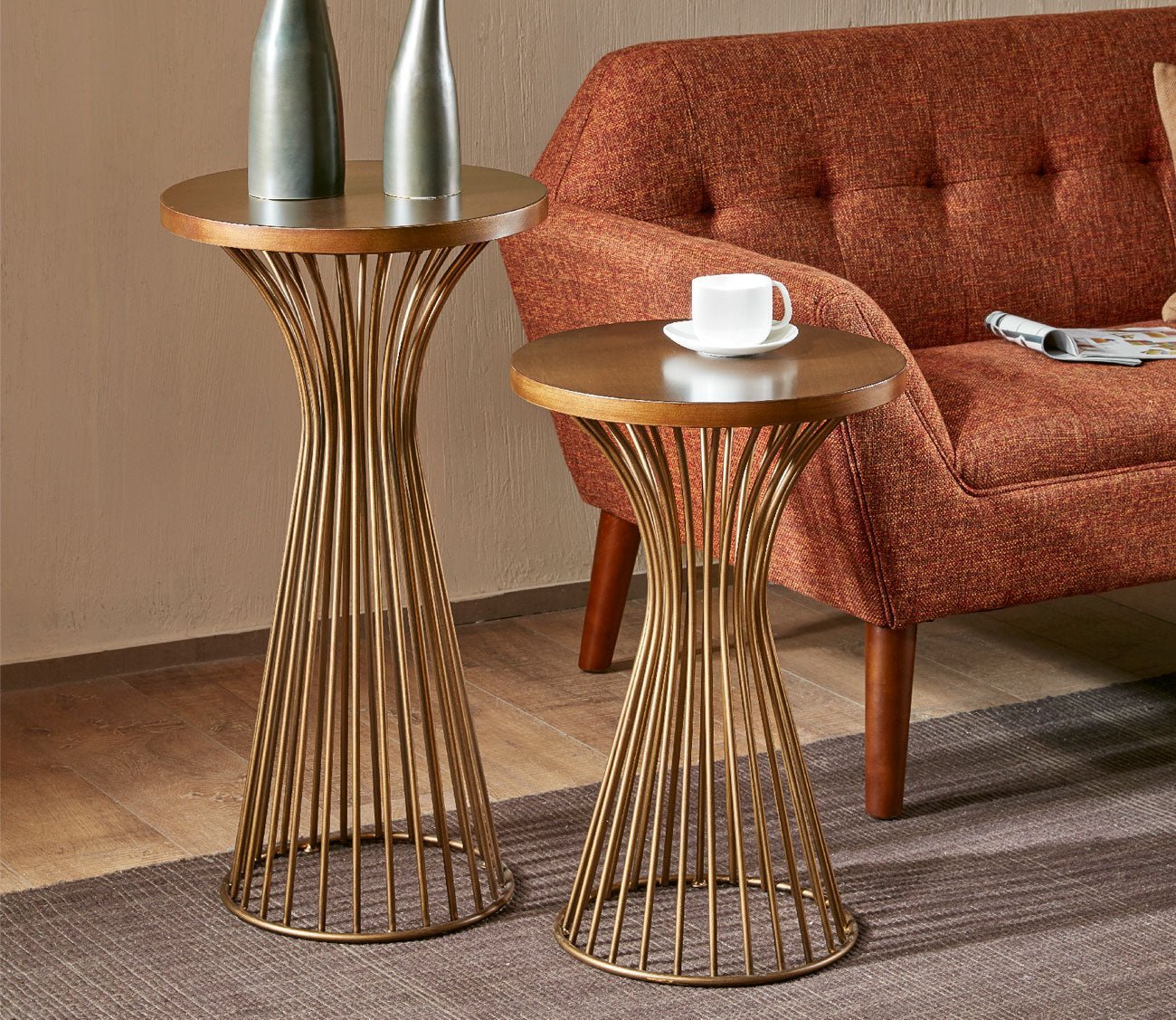 Ink & Ivy Mercer Bronze Metal Round Pedestal Accent Table