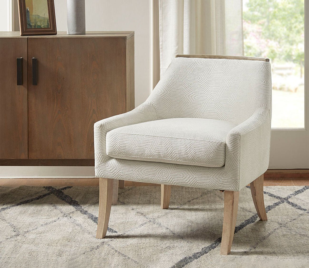 MiaRose Ivory Jacquard Upholstered Accent Chair