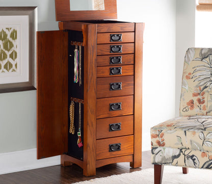 Mission Oak Wood 8-Drawer Jewelry Armoire by Powell
