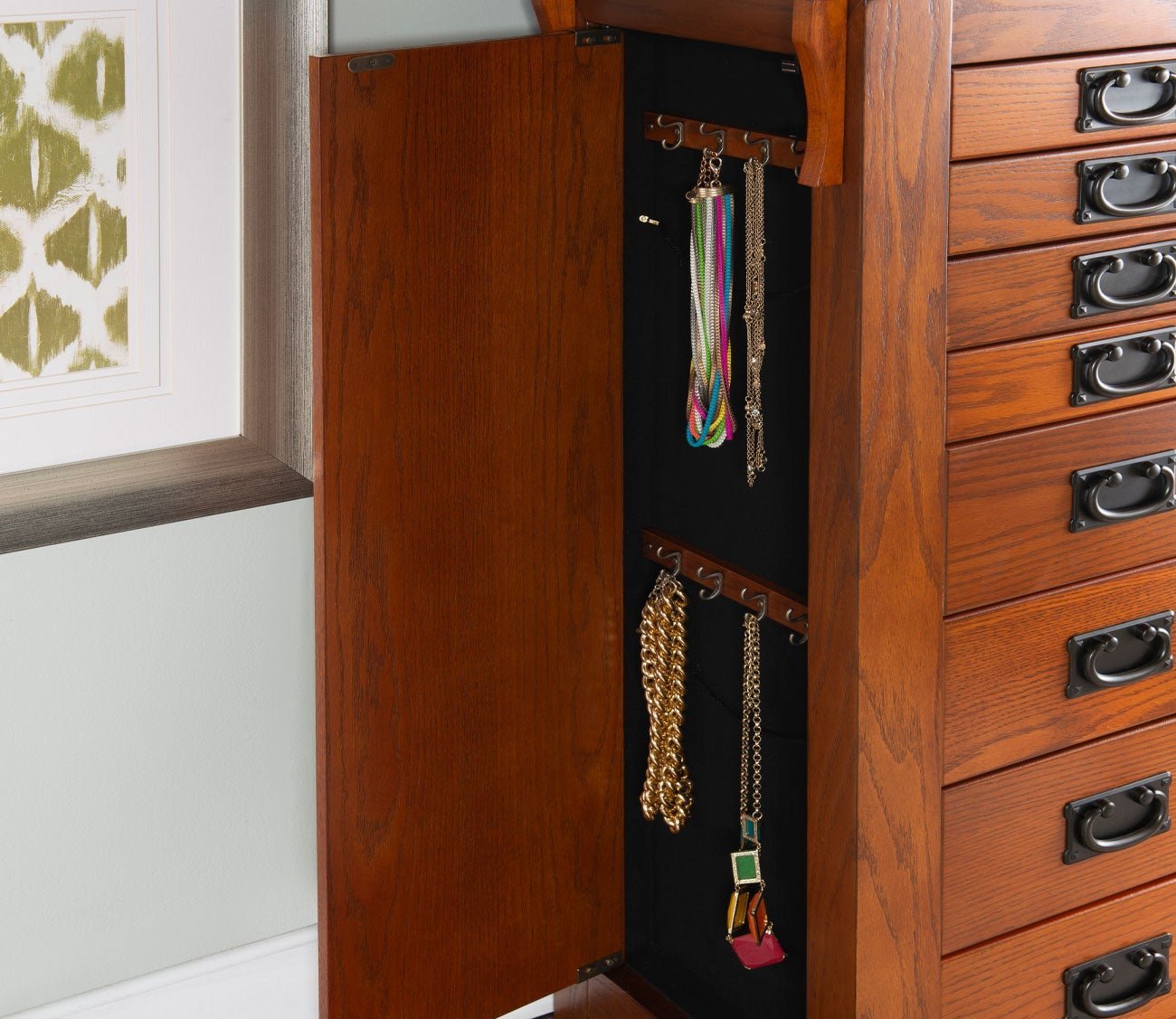 Mission Oak Wood 8-Drawer Jewelry Armoire by Powell