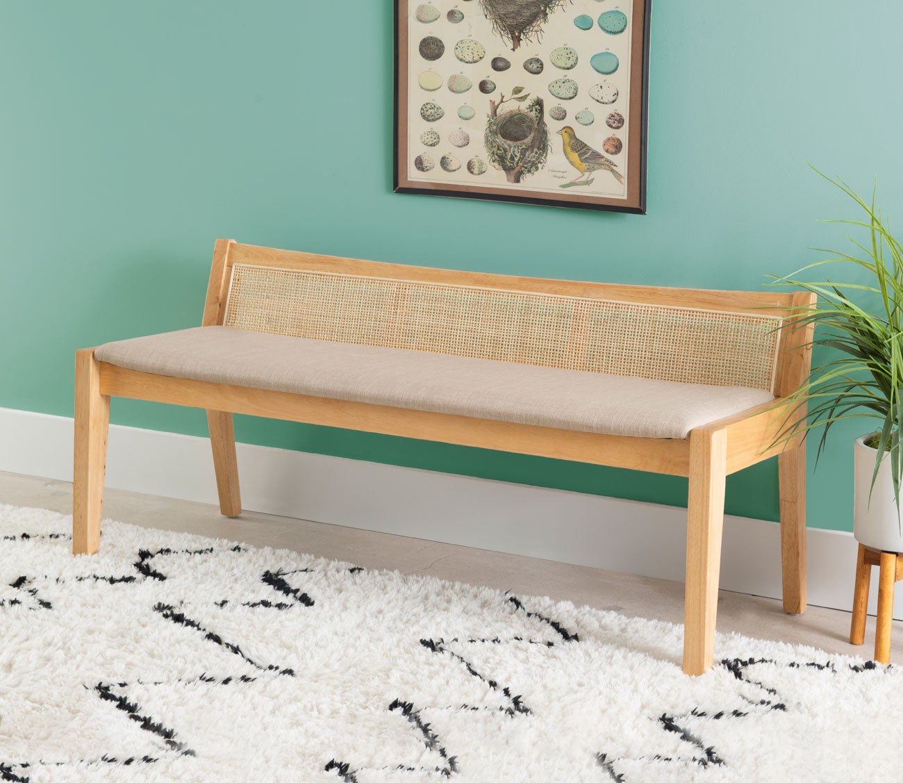 Nassau Beige Rattan Cane Bench with Back by Powell