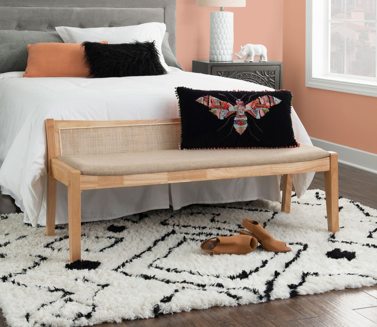 Nassau Beige Rattan Cane Bench with Back by Powell