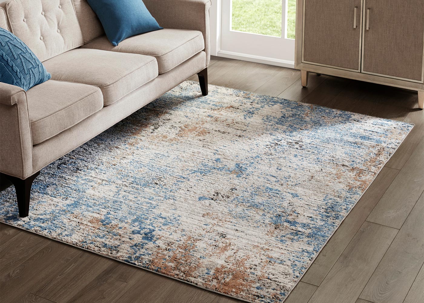 Newport Pegasus Abstract Blue Cream Area Rug