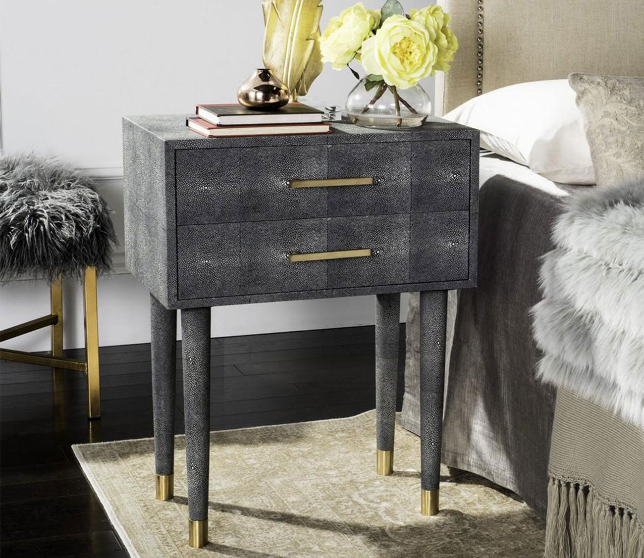 Nour 2-Drawer Faux Shagreen End Table