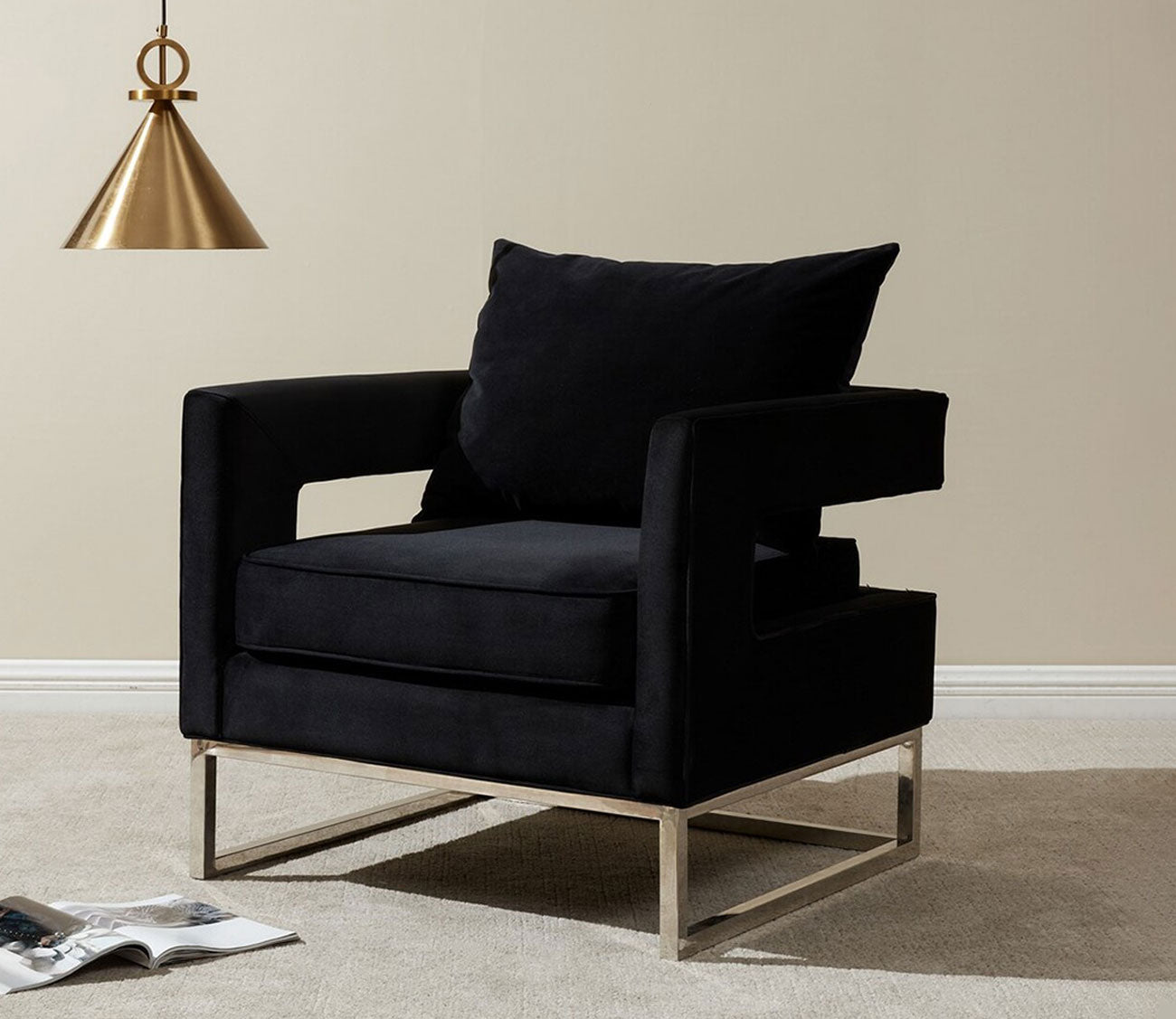 Olivya Black Velvet Upholstered Club Chair