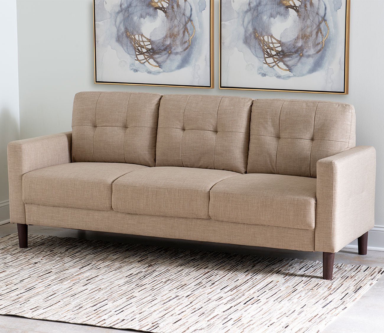 Owen Oatmeal Tufted Fabric Sofa
