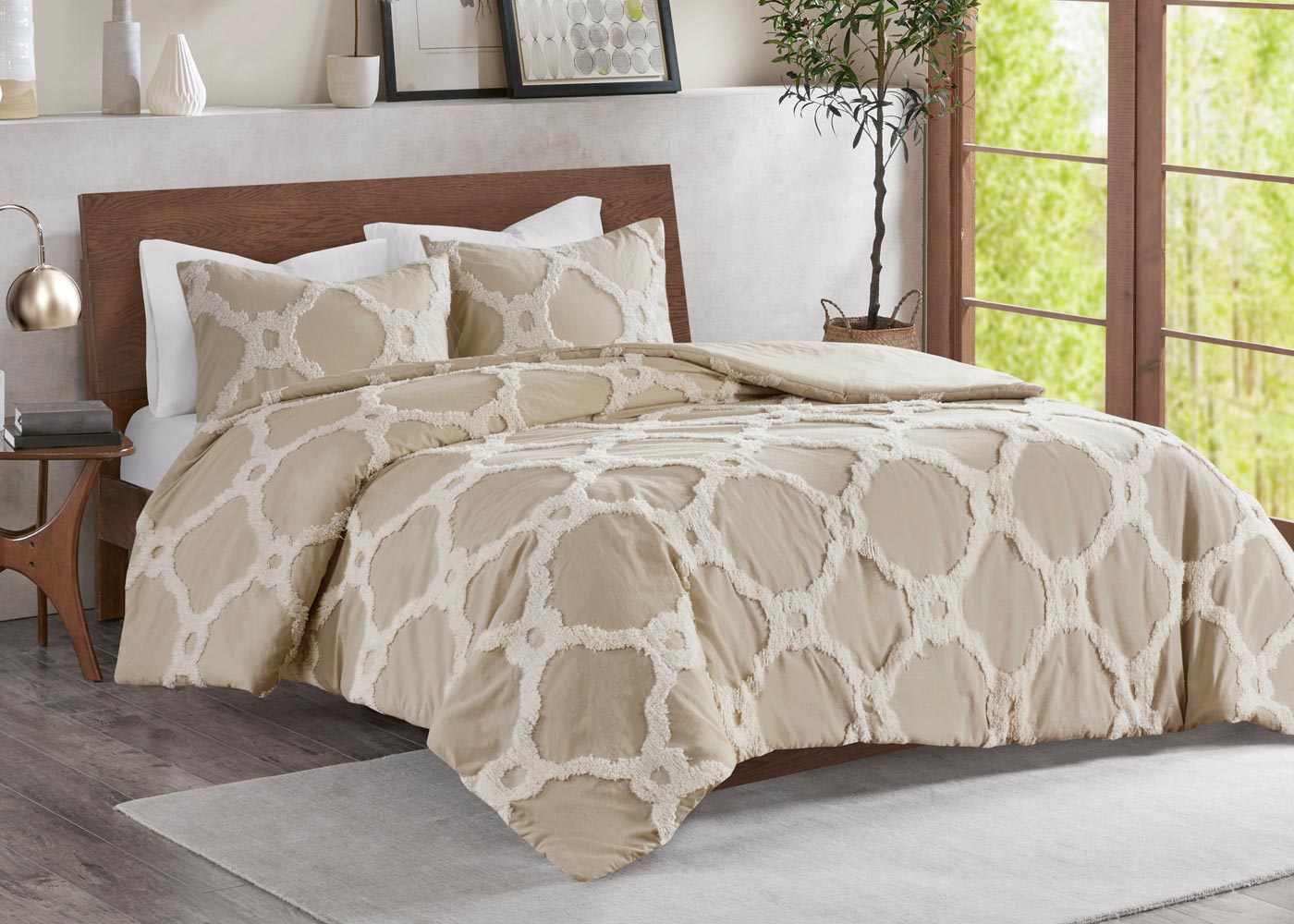 Pacey Geometric Tufted Cotton Chenille 3-Piece Duvet Cover Set
