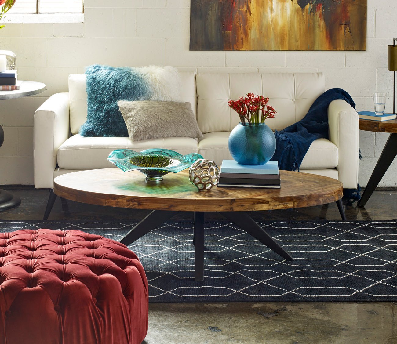 Parq Herringbone Acacia Wood Oval Coffee Table