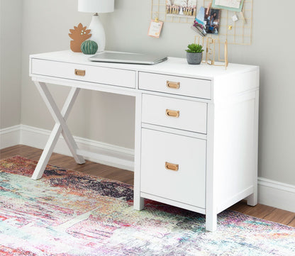 Peggy White 4-Drawer Side Storage Writing Desk by Linon
