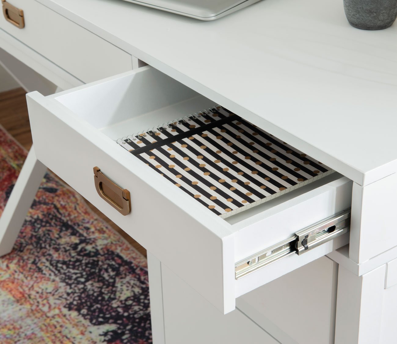 Peggy White 4-Drawer Side Storage Writing Desk by Linon
