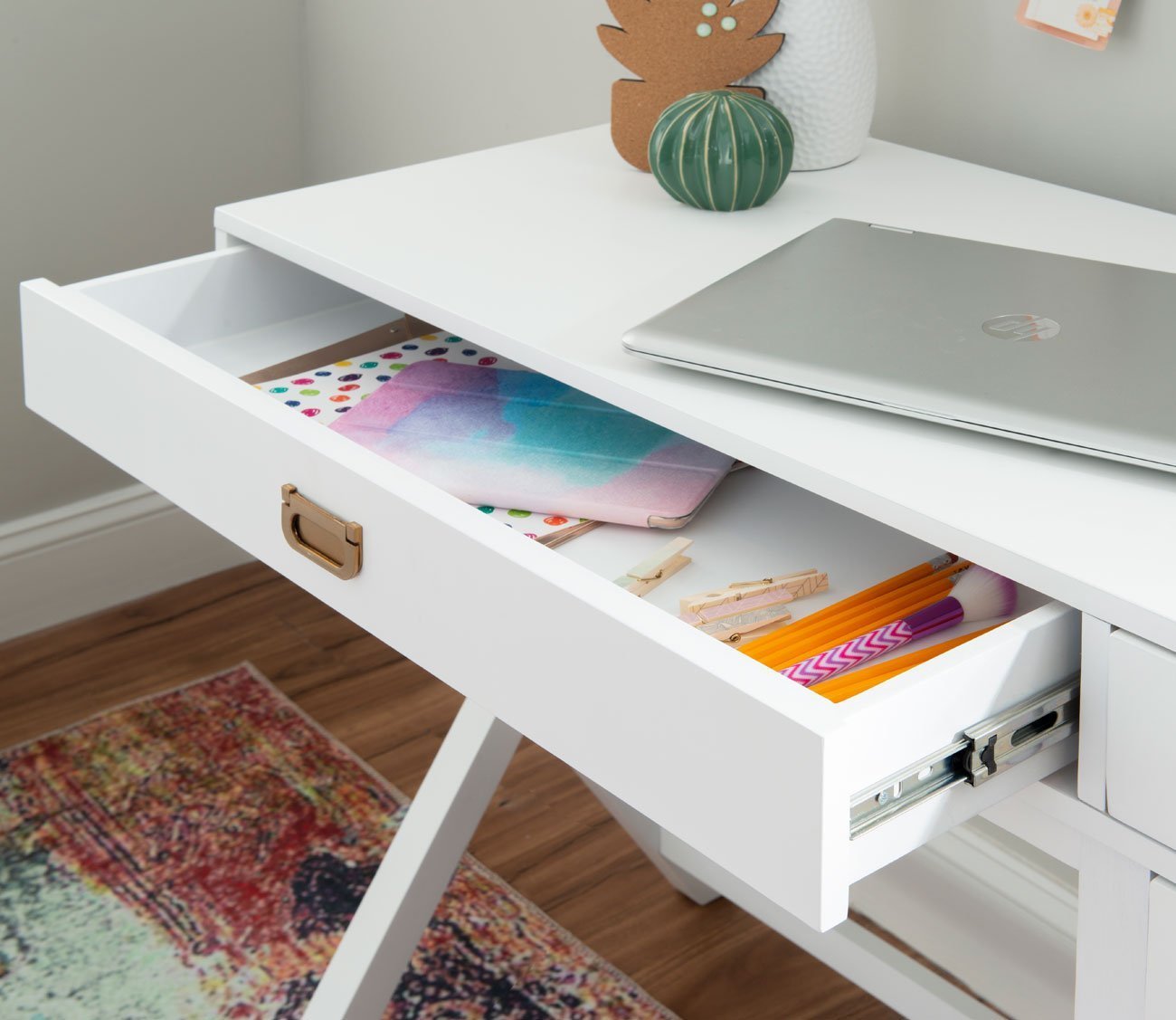 Peggy White 4-Drawer Side Storage Writing Desk by Linon